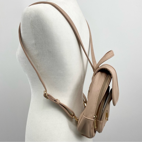 Minimalist Vegan Leather Nude Latte Classic Mini Backpack - Picture 5 of 11
